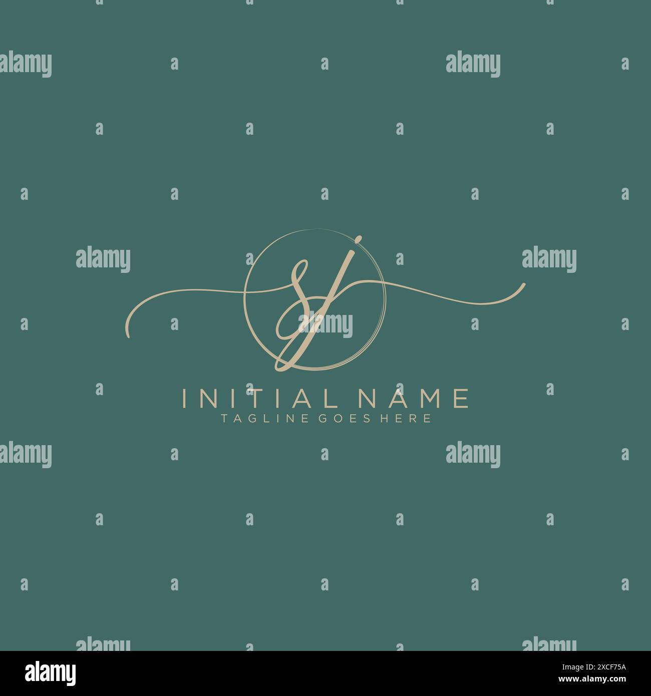 SJ Initial handwriting with circle template Stock Vector
