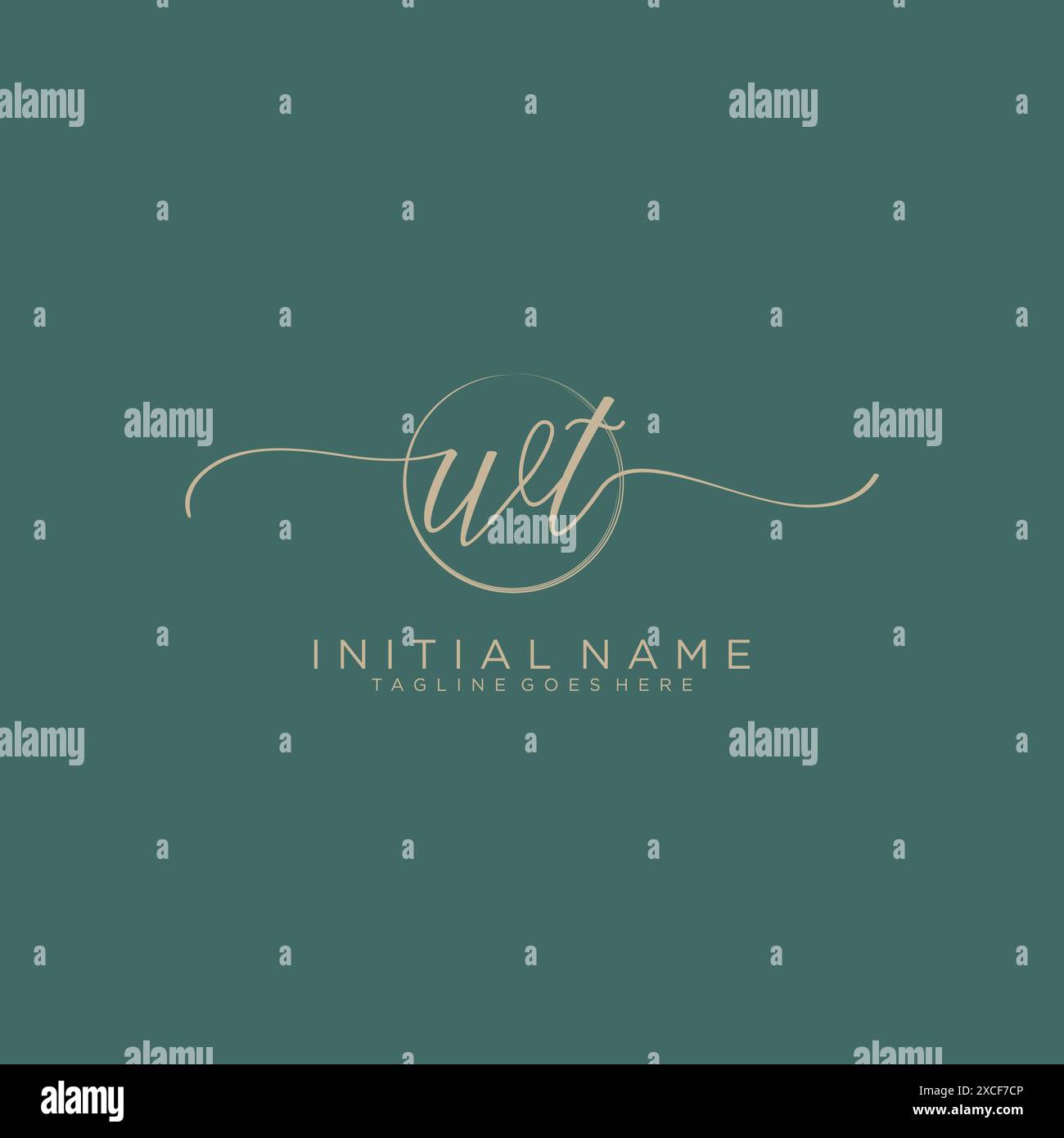 WT Initial handwriting with circle template Stock Vector