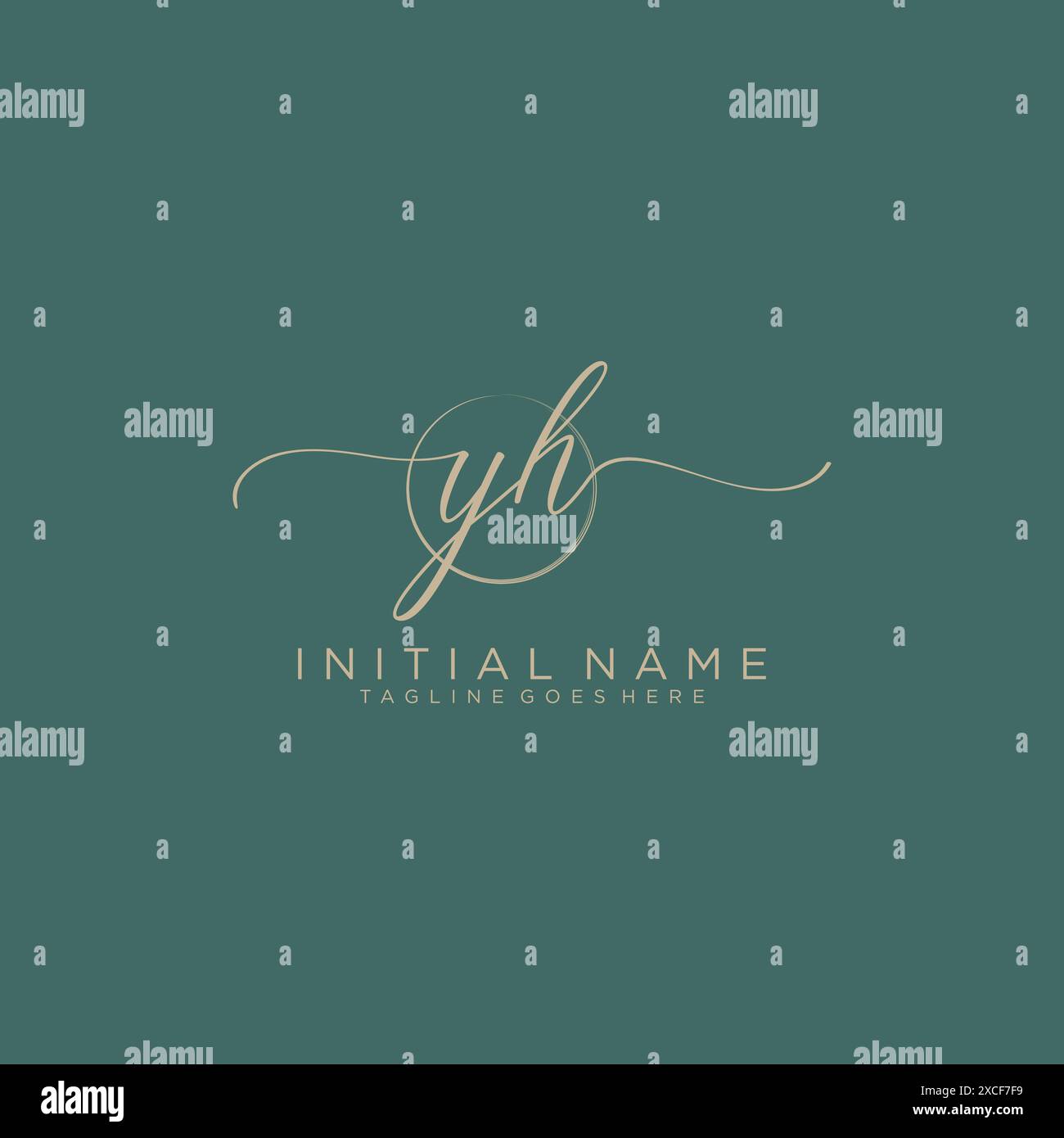 YH Initial handwriting with circle template Stock Vector