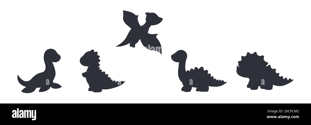 Set of dinosaur silhouettes. Different types of dinosaurs. Vector illustration. Stock Vector