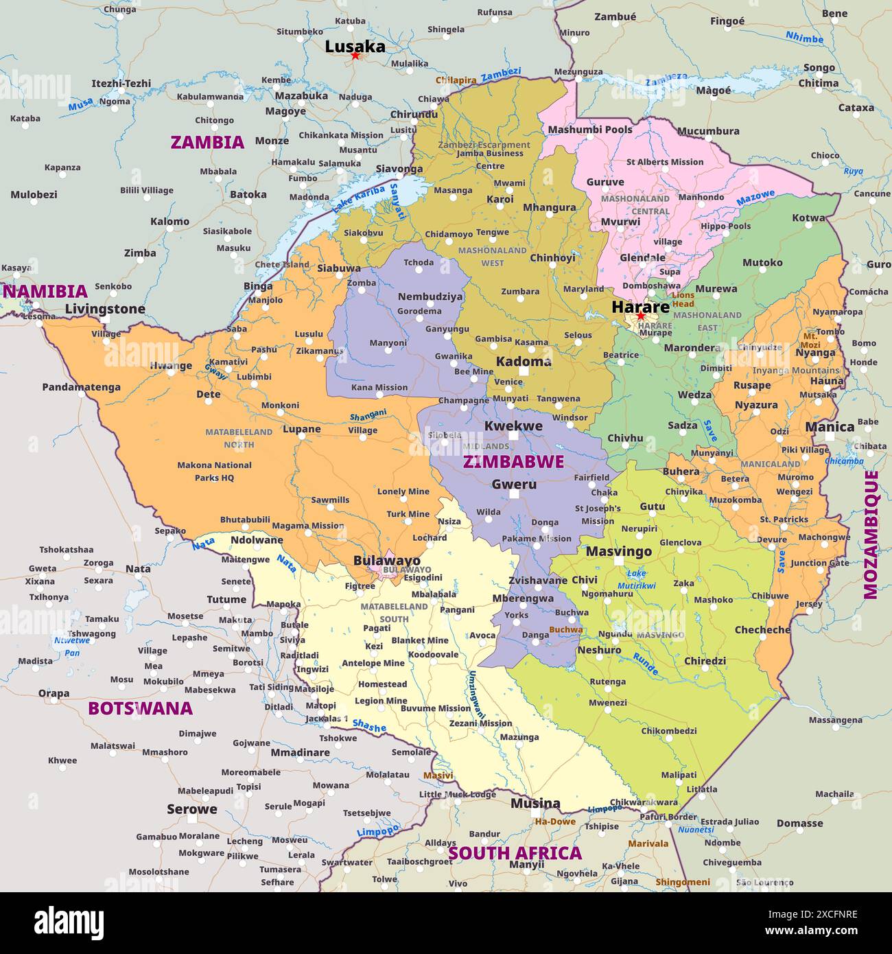 Detailed Political Map Of Zimbabwe Stock Vector Image Art Alamy