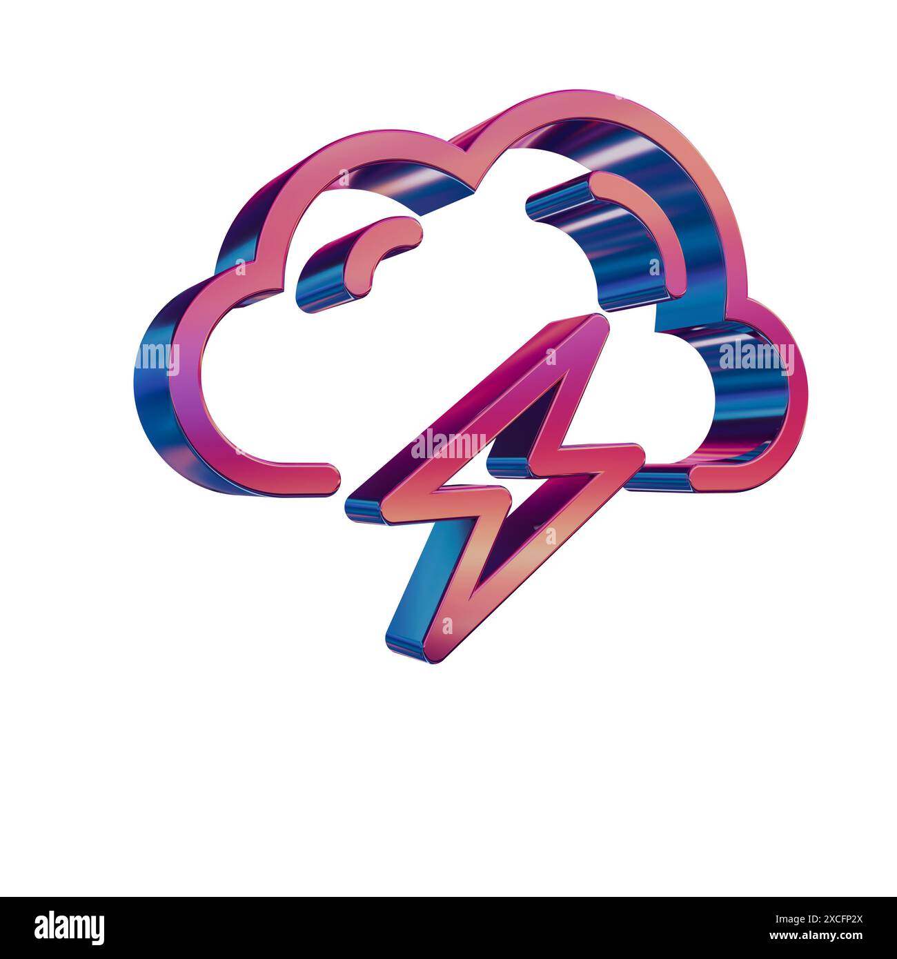 3D Neon Retro Icon - Cloud with Magnifying Glass Stock Photo