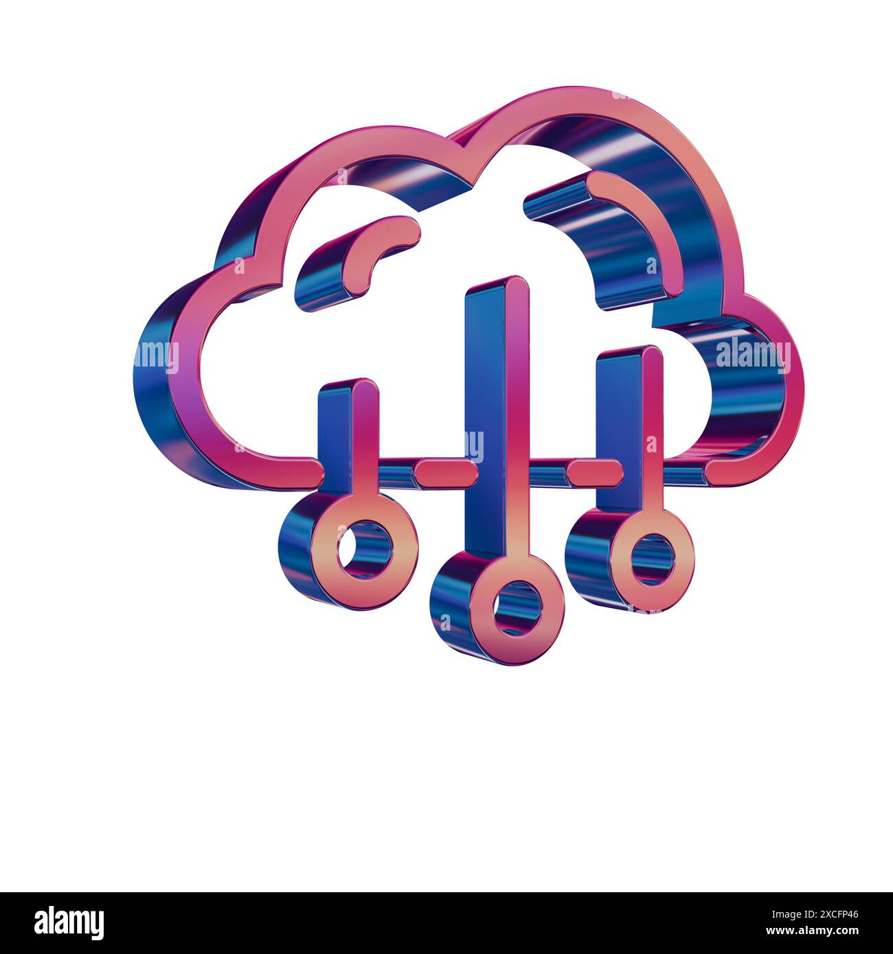 3D Neon Retro Icon - Cloud with Data Storage Stock Photo