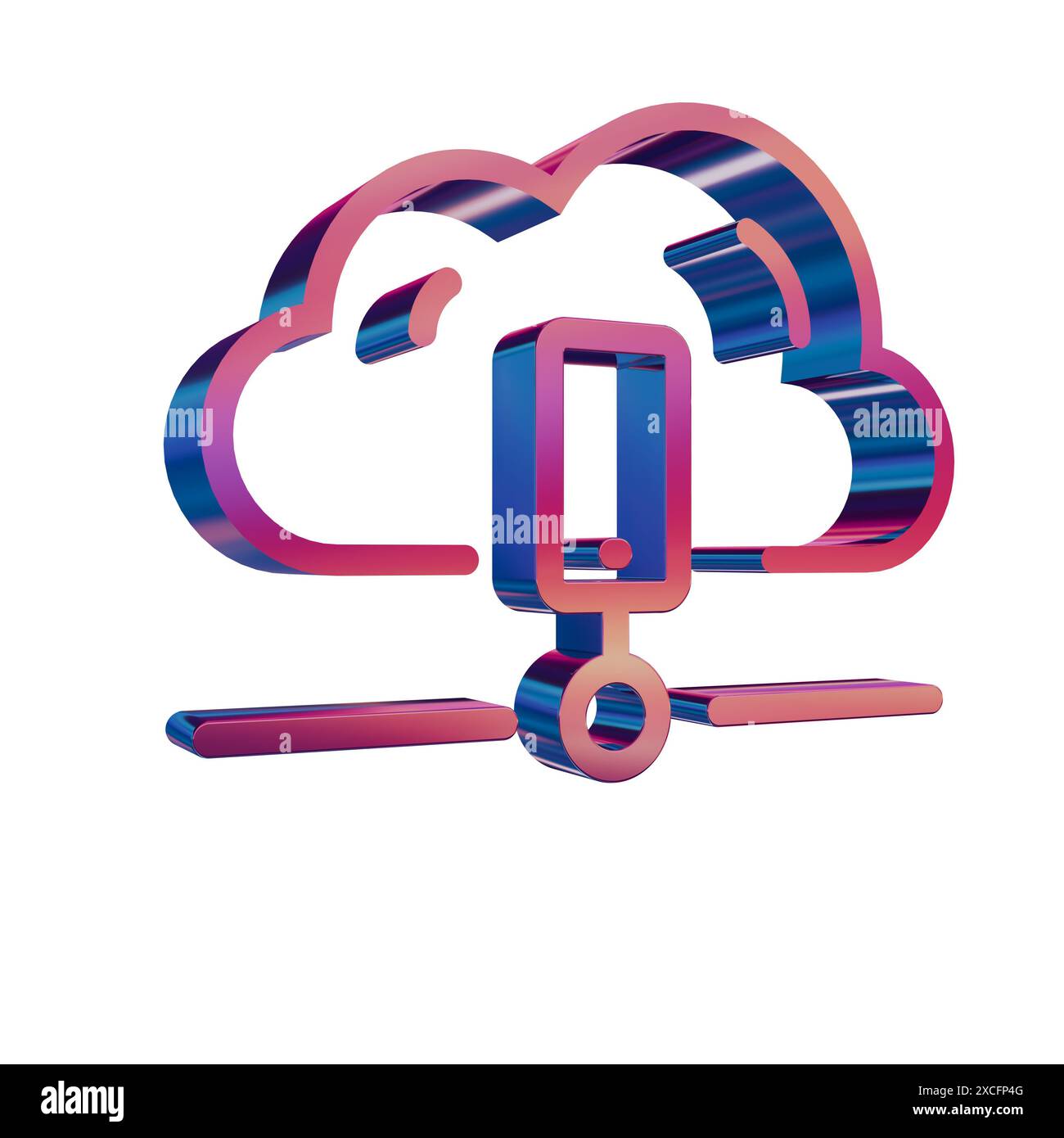 3D Neon Retro Icon - Cloud with Data Storage Stock Photo