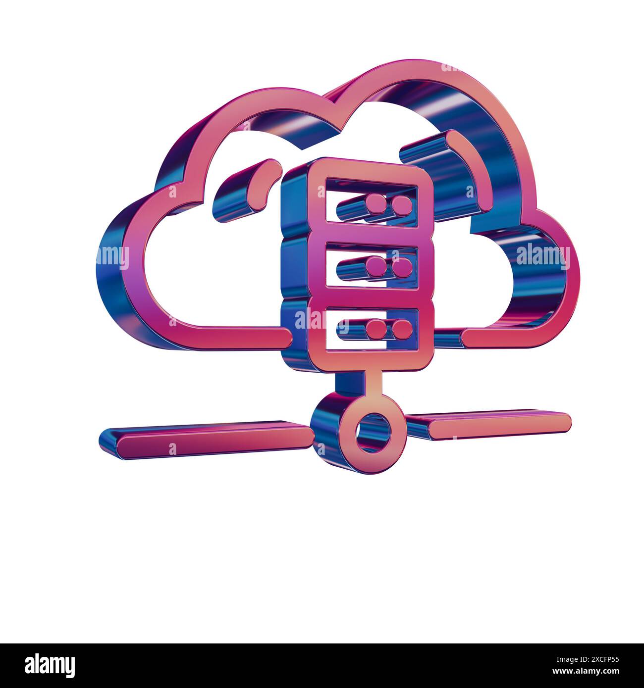 3D Neon Retro Icon - Cloud with Database Server Stock Photo