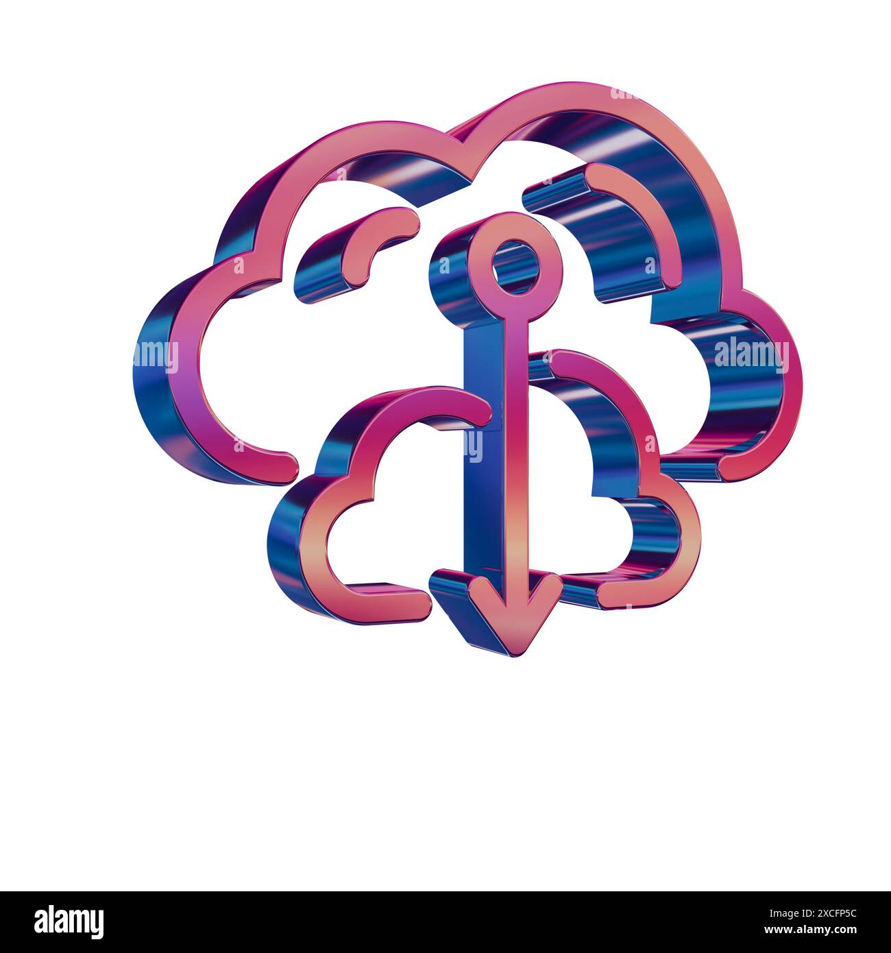 3D Neon Retro Icon - Cloud with Database Downgrade Stock Photo