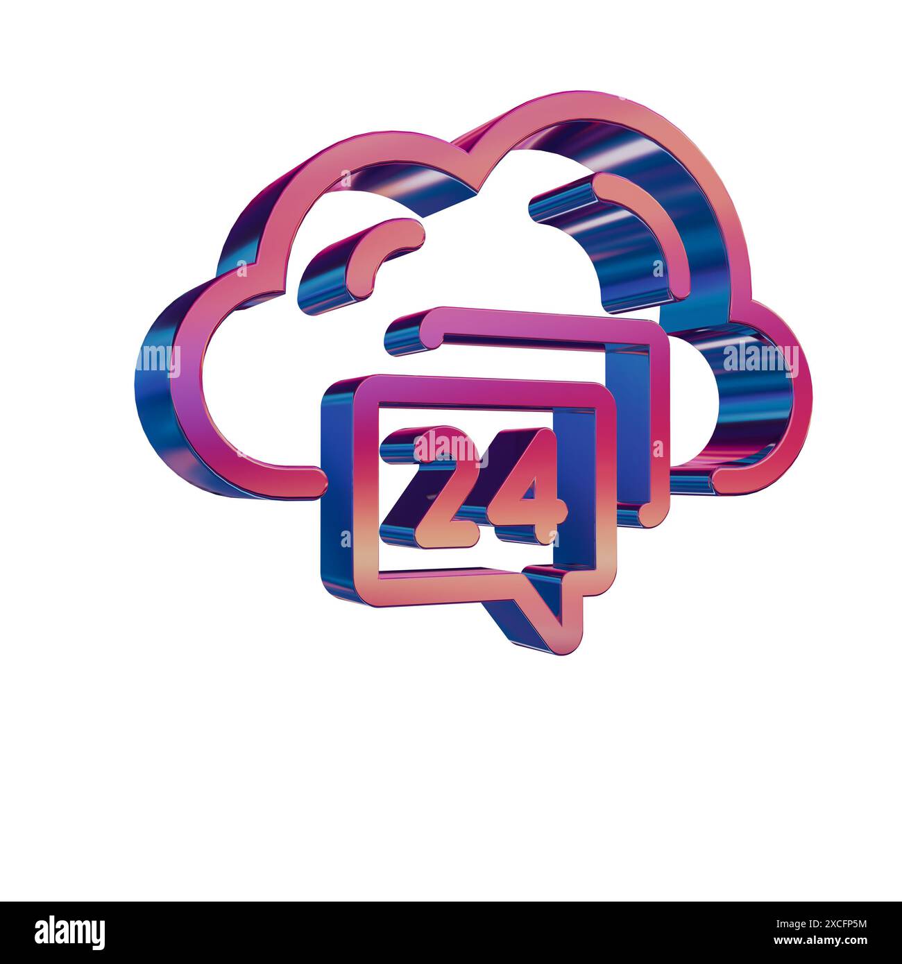 3D Neon Retro Icon - Cloud with Hosting Support Stock Photo