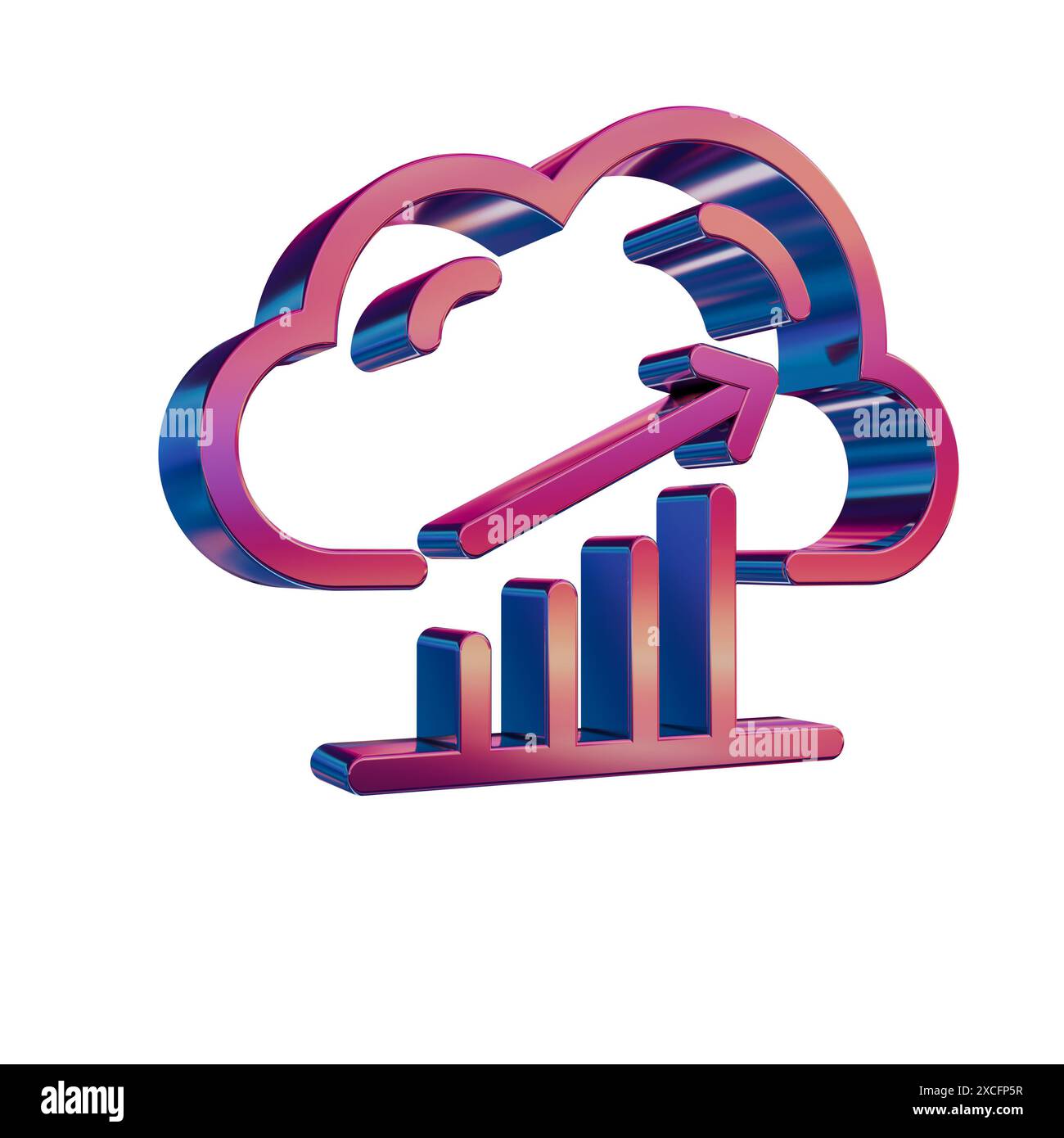 3D Neon Retro Icon - Cloud with Server Analytics Stock Photo