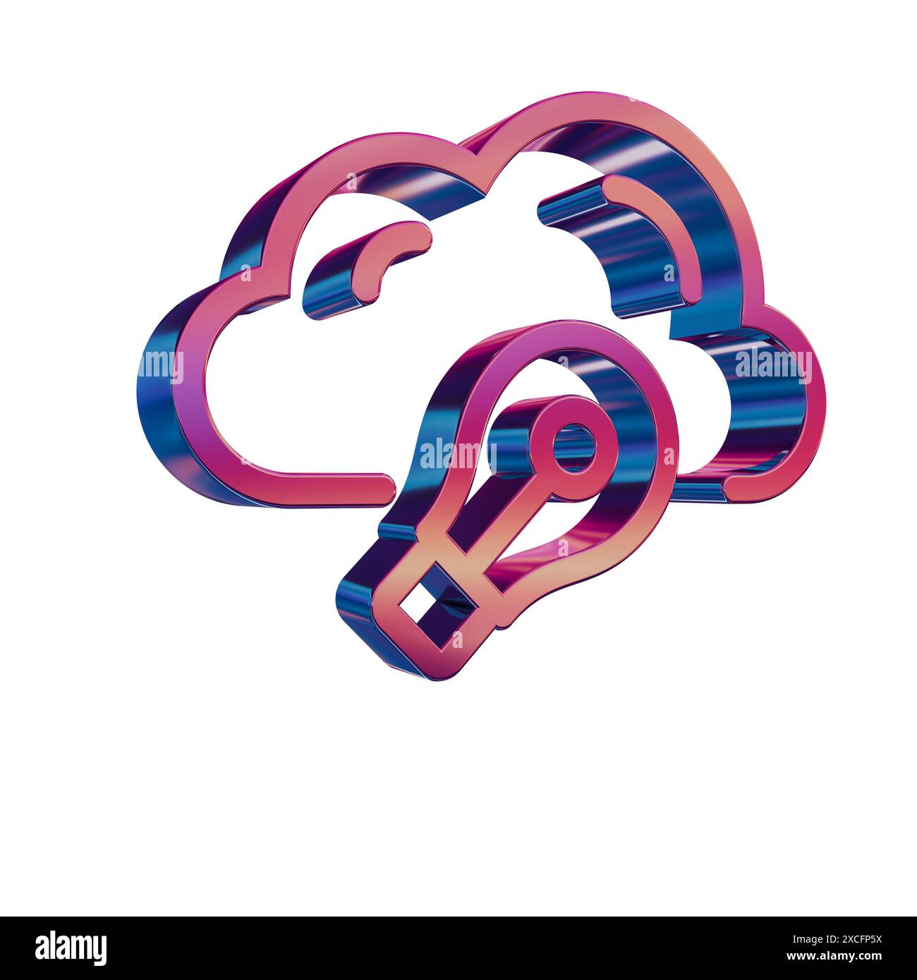 3D Neon Retro Icon - Cloud with Idea Bulb Stock Photo