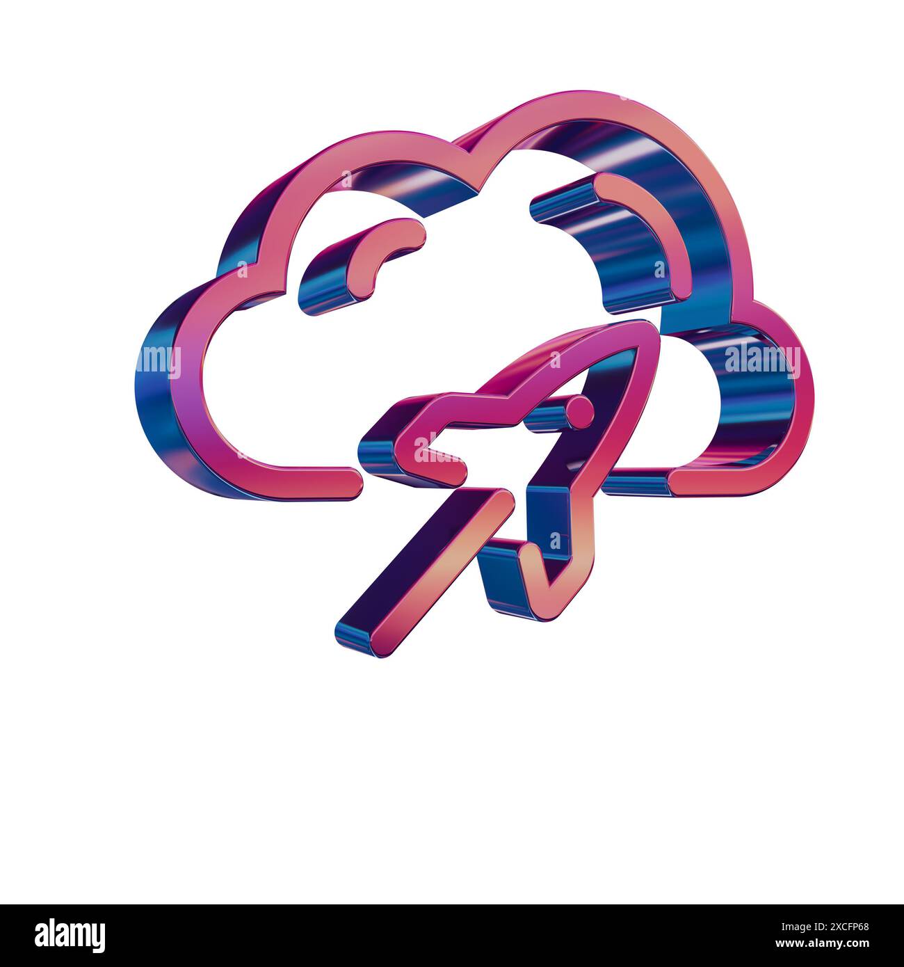 3D Neon Retro Icon - Cloud with Server Speed Stock Photo