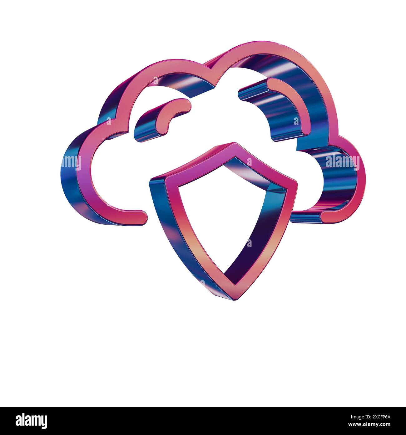 3D Neon Retro Icon - Cloud with Database Security Stock Photo