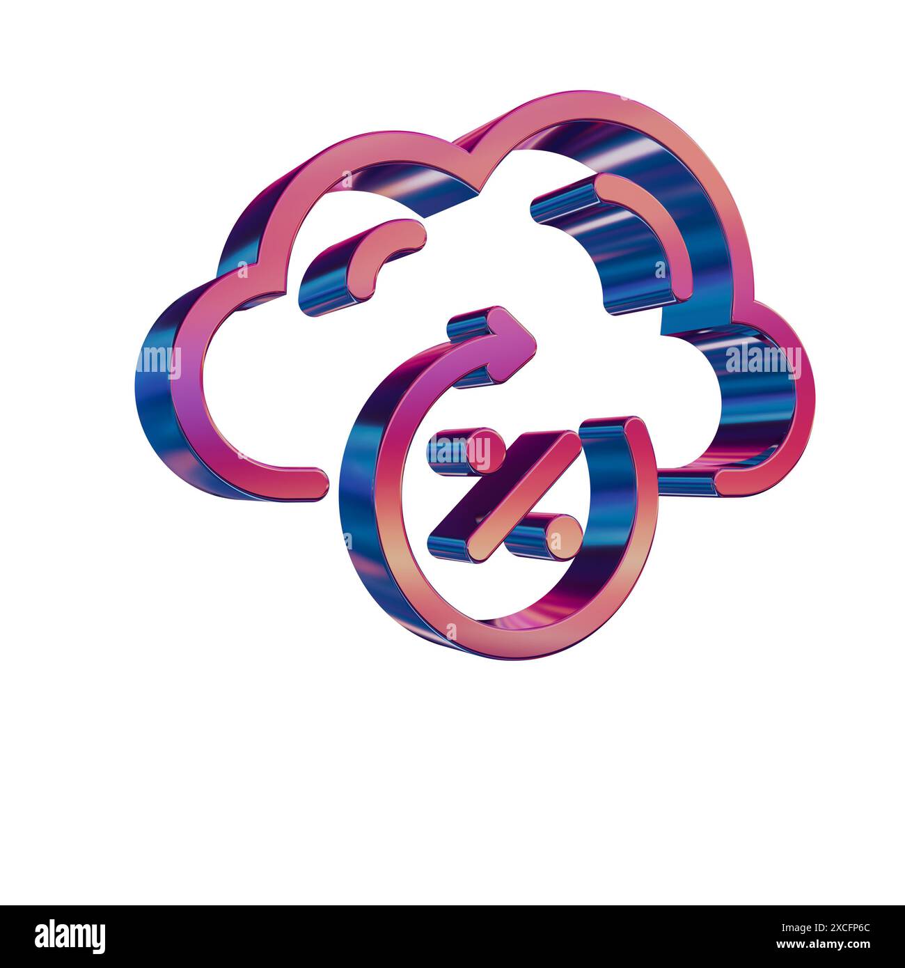 3D Neon Retro Icon - Cloud with Server Uptime Stock Photo