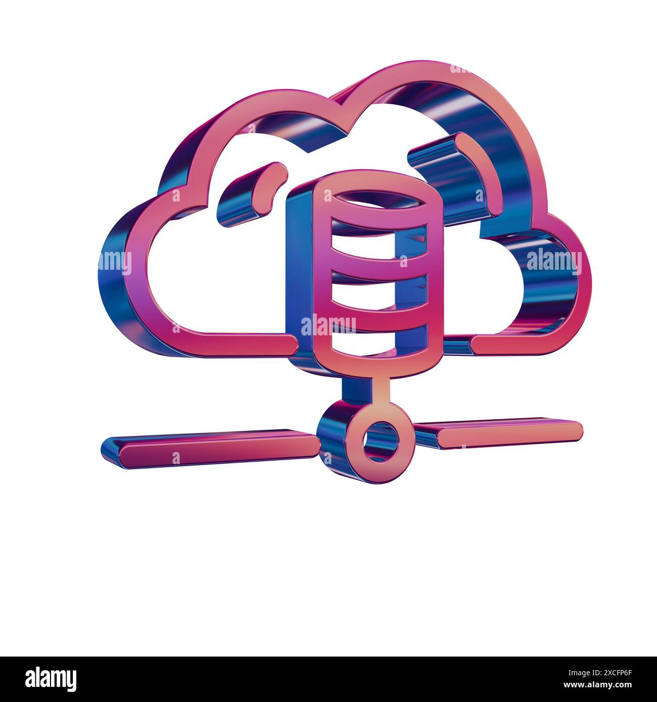 3D Neon Retro Icon - Cloud with Database Server Stock Photo