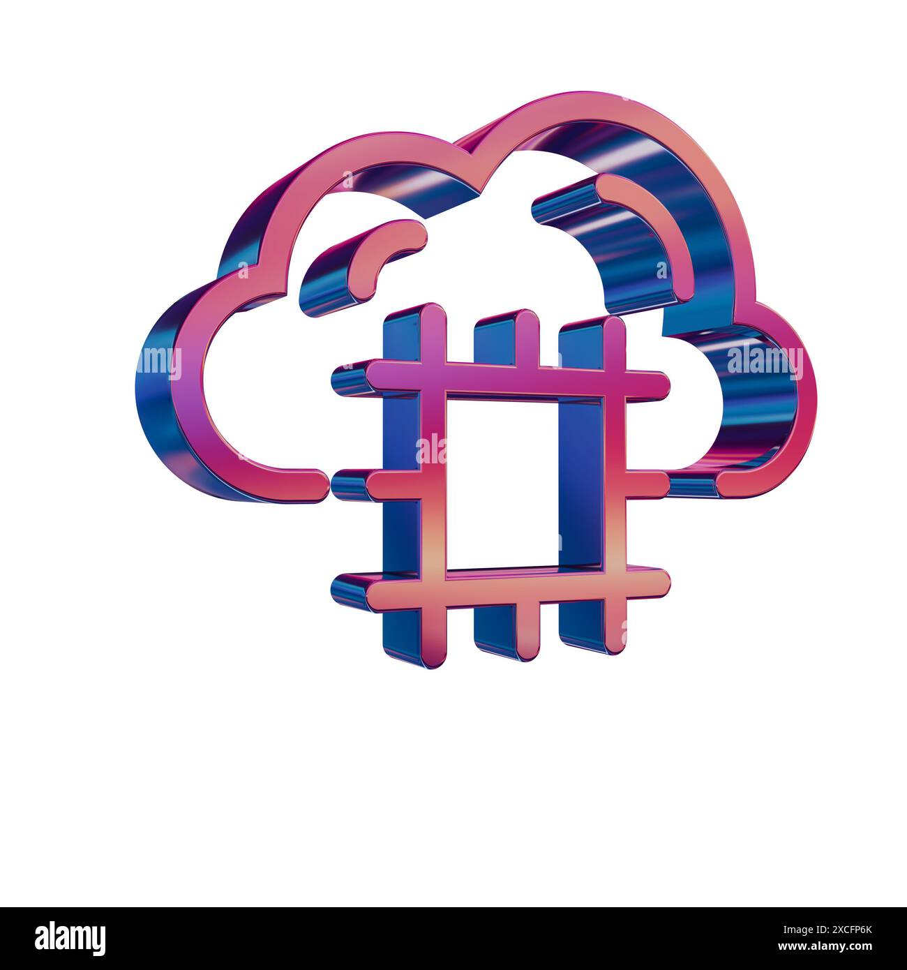 3D Neon Retro Icon - Cloud with Server CPU Stock Photo