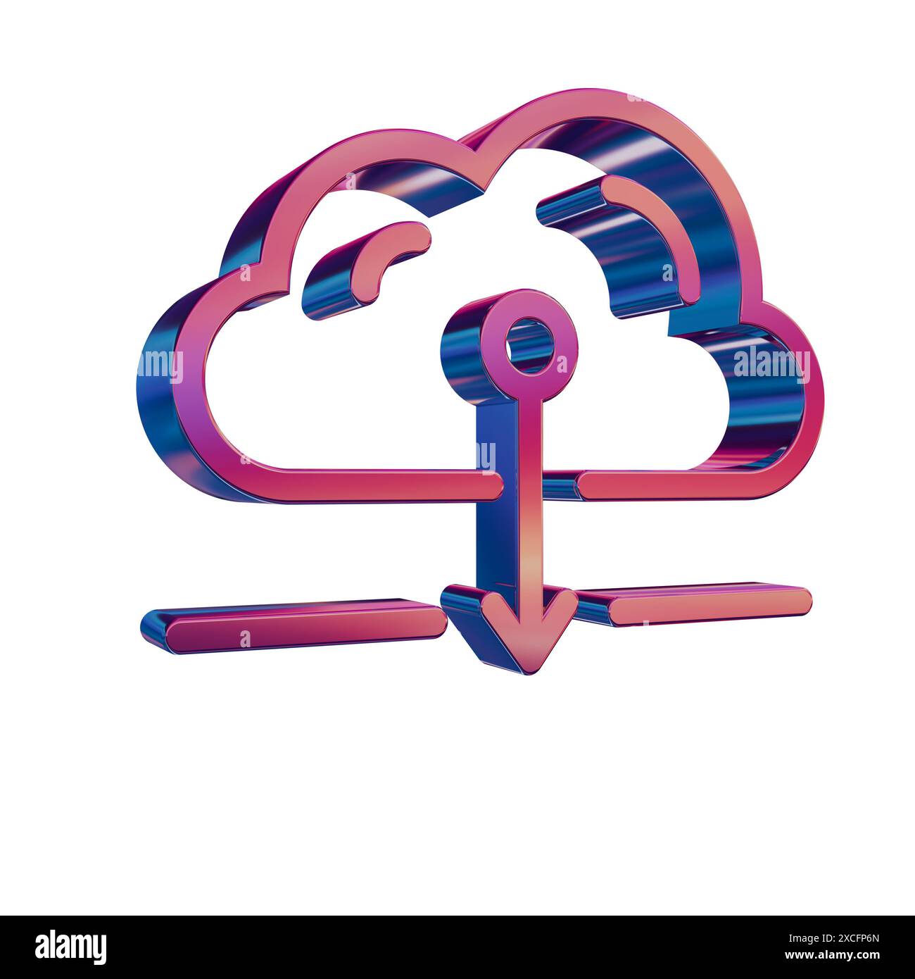 3D Neon Retro Icon - Cloud with Server Download Stock Photo