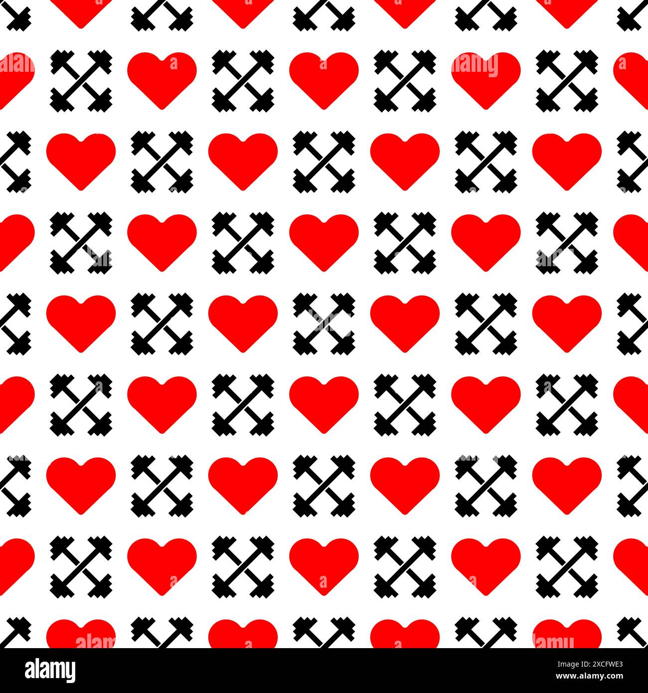I love gym Pattern seamless. Heart and barbell Background. fitness ornament. Stock Vector