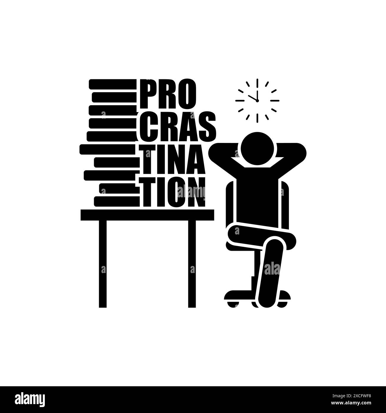 Procrastination sign. A man sits in a chair and puts things off until later. The concept of putting things off until later Stock Vector