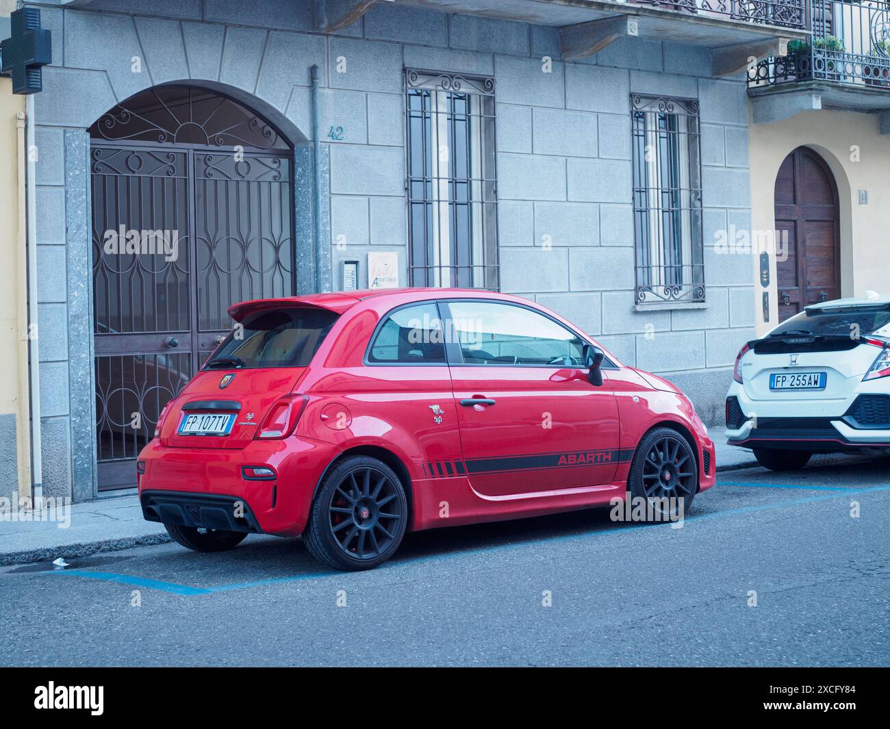 Cremona, Italy - June 10th 2024 Red tuned fiat abarth 595 competizione ...