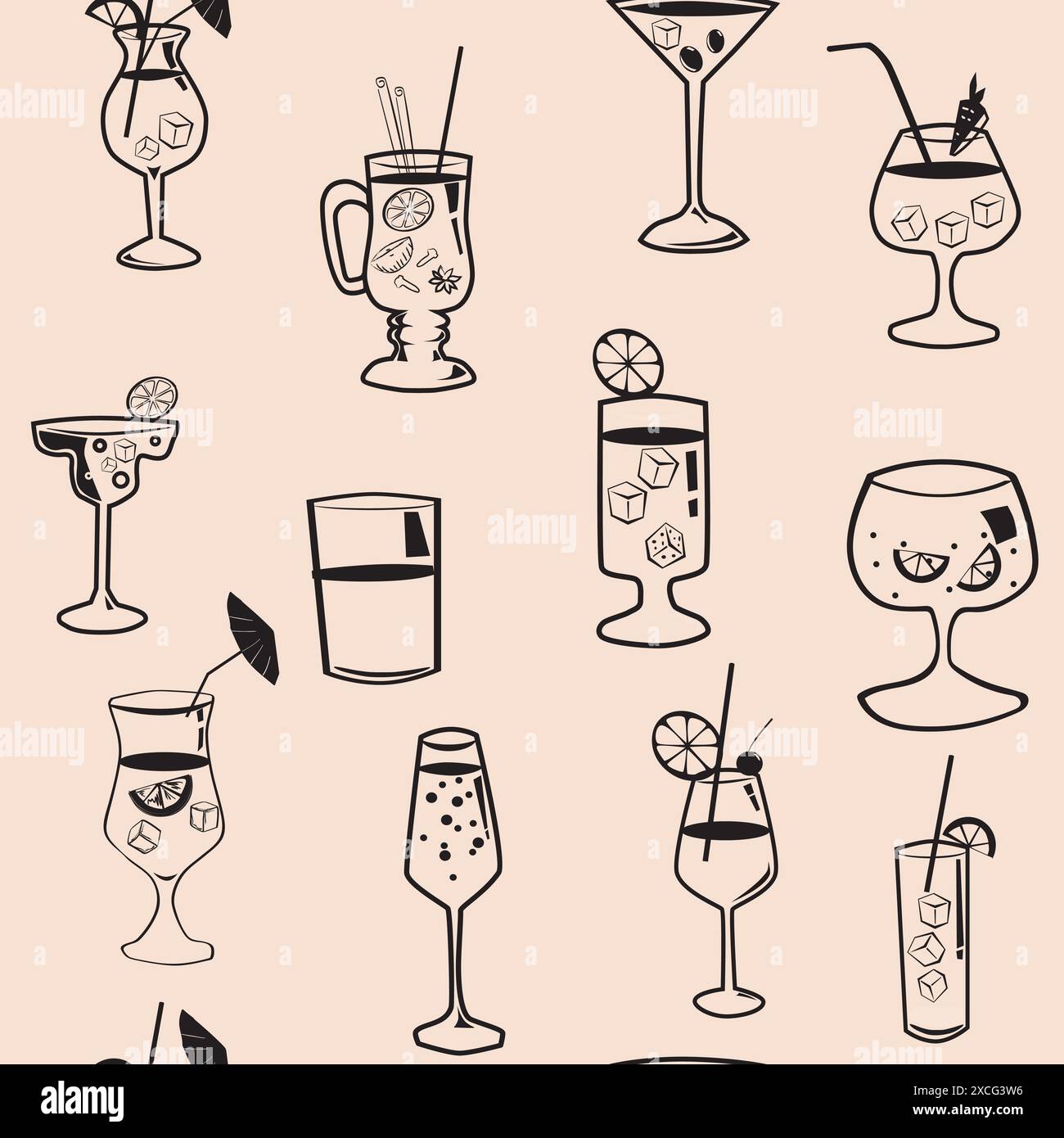 Cocktail beverages seamless pattern background Stock Vector