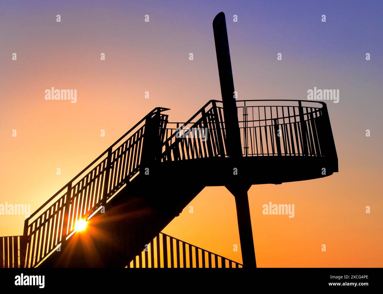 Viewing platform of the Pluto spoil tip at atmospheric sunset, Herne ...