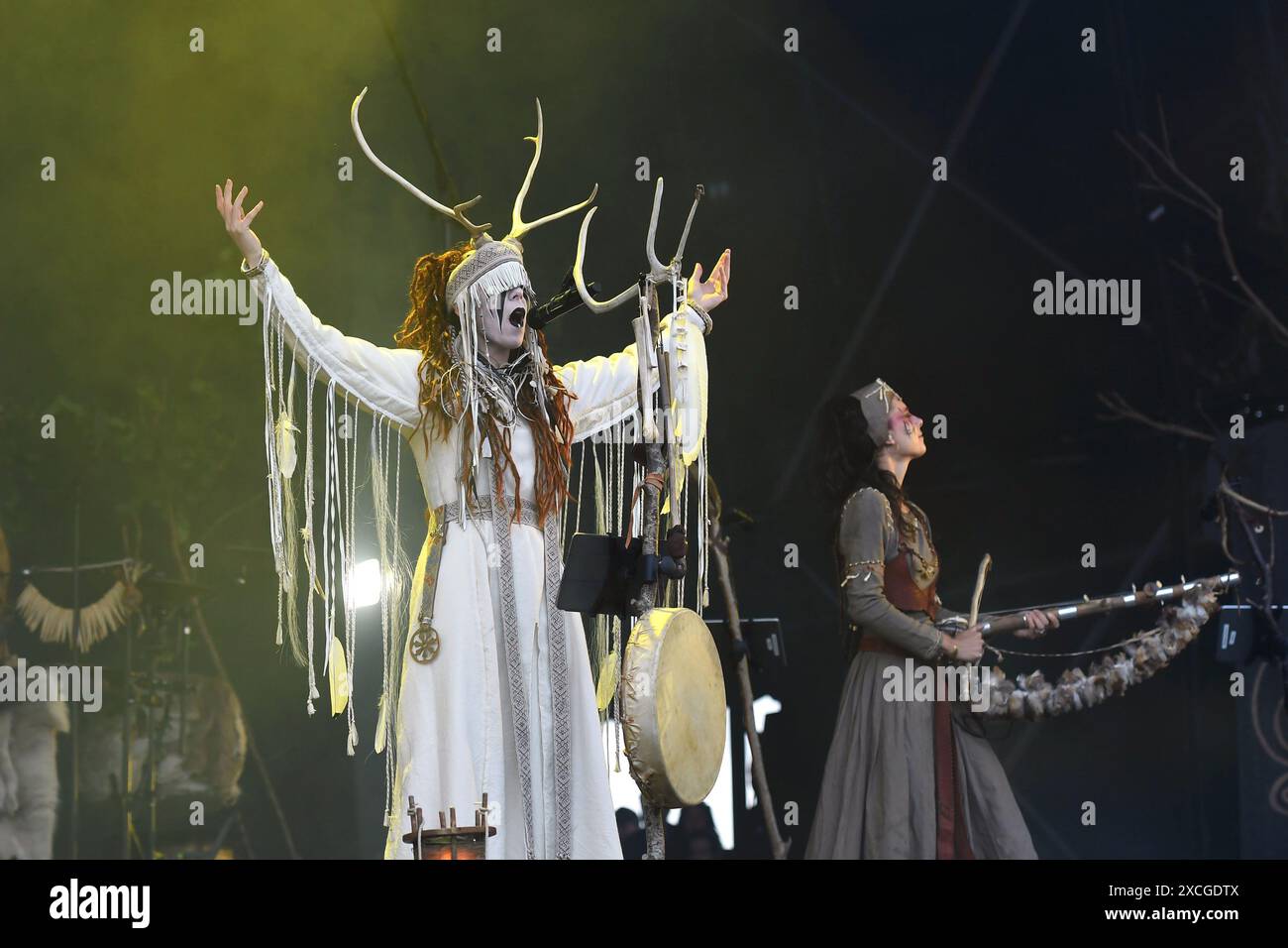 DERBY, ENGLAND - JUNE 14: Maria Franz of ‘Heilung’ performing at Download Festival, Donington Park on June 14, 2024 in Derby, England.CAP/MAR ©MAR/Cap Stock Photo