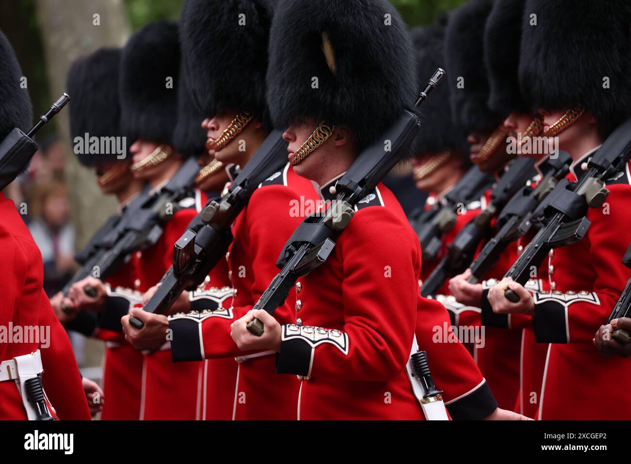 George Rochfort Rae Grenadier Grenadier Guards march up The Mall. The Royal family including King ...