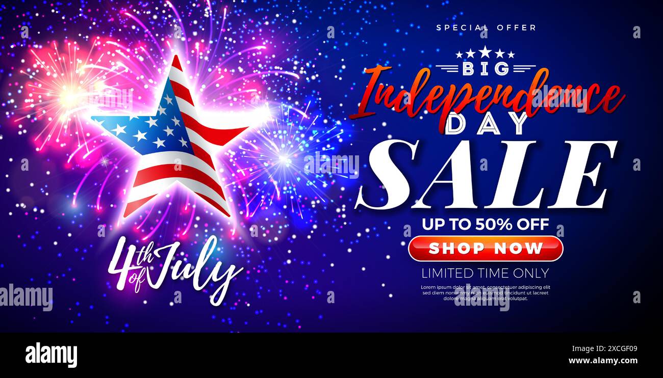 4th of July Independence Day Sale Banner Design with American Flag in ...