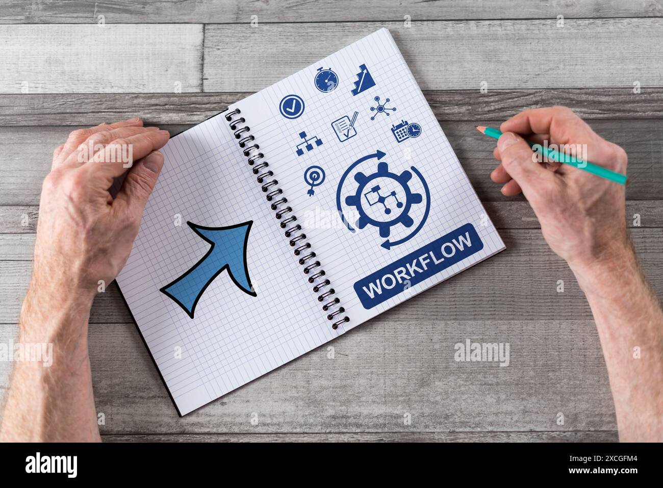 Workflow concept drawn on a notepad Stock Photo
