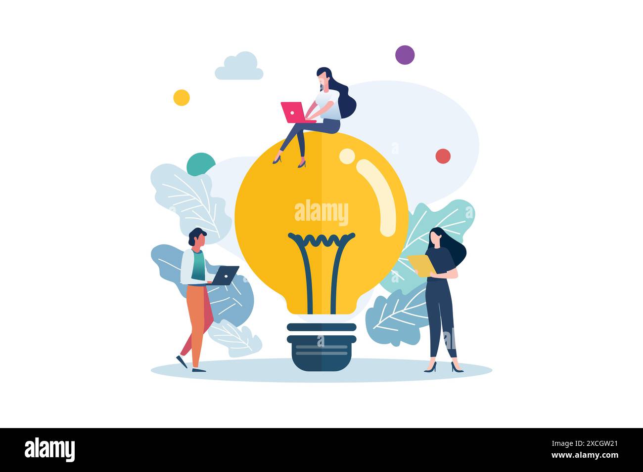 People with big lightbulb idea. Creative idea concept. Vector ...