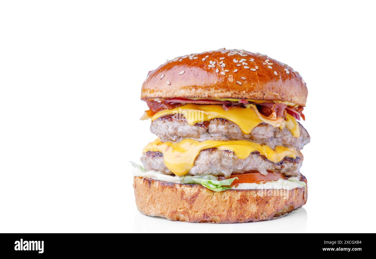 double cheeseburger on a white background 1 Stock Photo