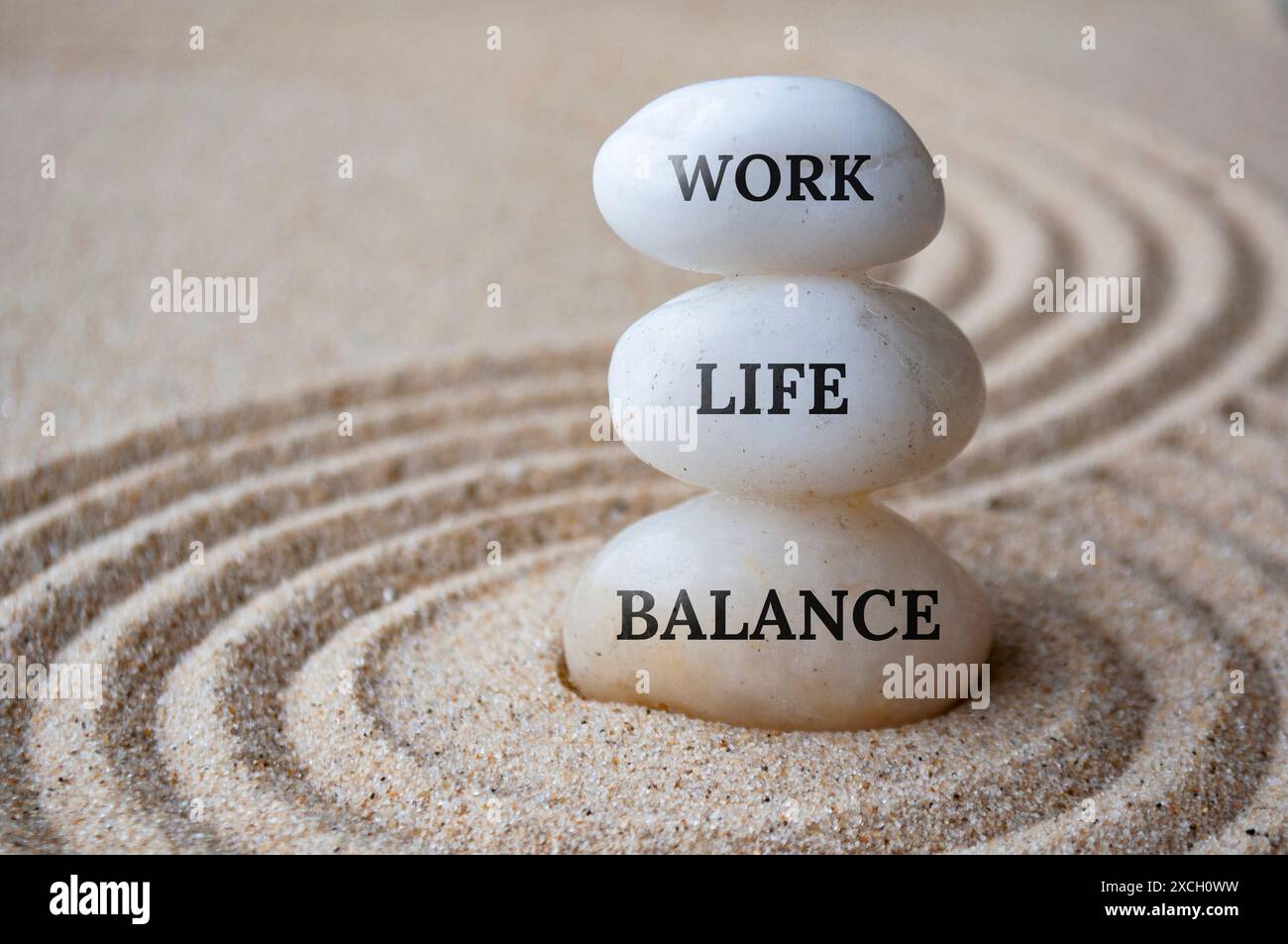 Work life balance text on zen stones with sand background Stock Photo ...