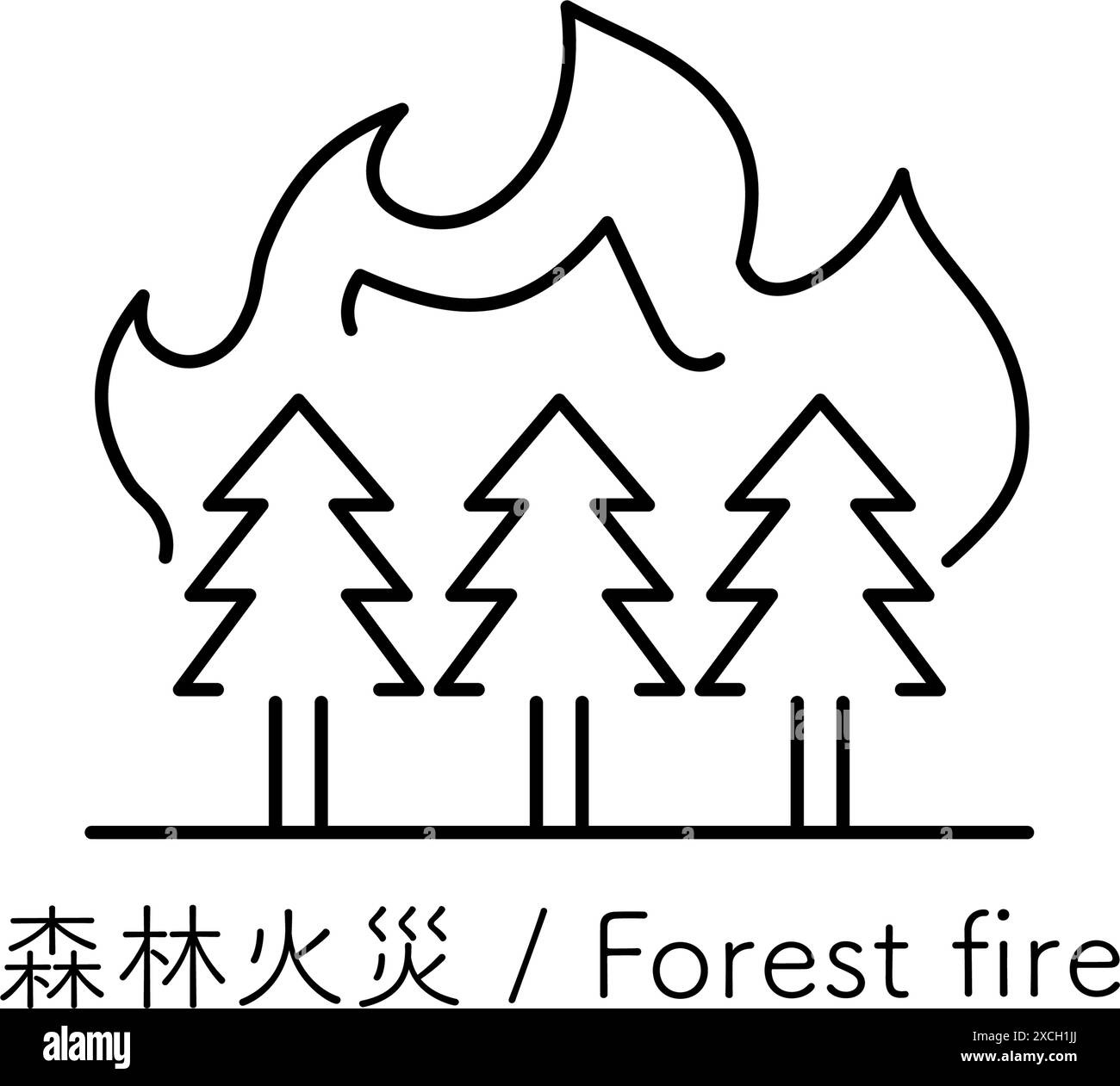 Simple line drawing icon of natural disasters, Forest fire, Vector Illustration Stock Vector