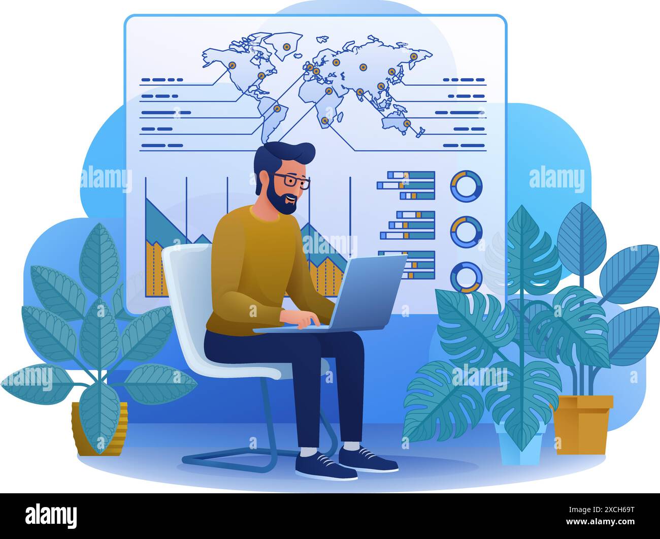 Man Working on Statistics Data Analysis Cartoon Stock Vector Image ...