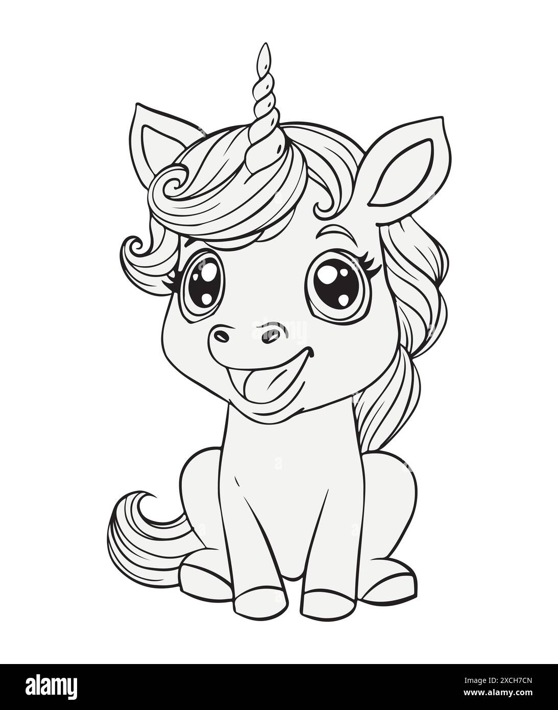Cute baby unicorn coloring page for kids, fantasy pony character. Magical children's cartoon