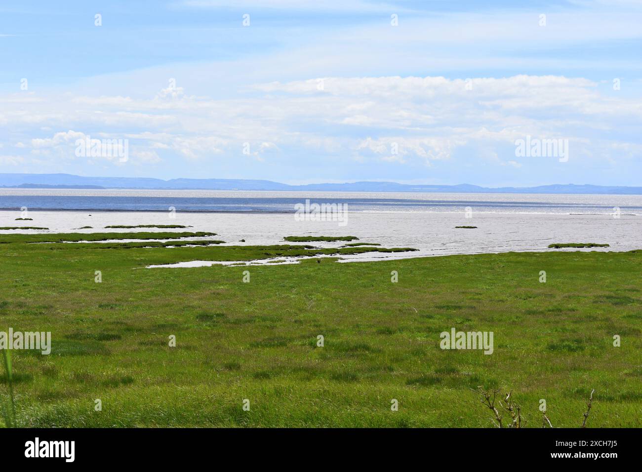 Looking out to sea from Newport Wetlands Nature Reserve Stock Photo