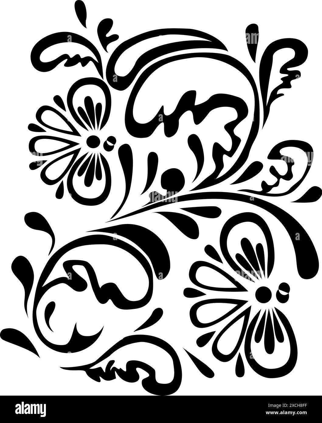 Two abstract black flowers with teardrop leaves Stock Vector Image ...