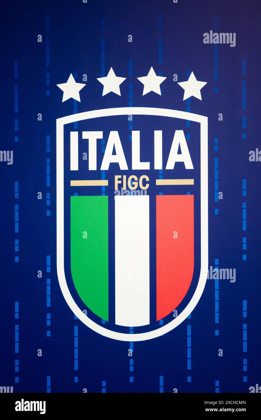 Iserlohn, Germany. 17 June 2024. The Italy crest is seen prior to a Italy team press conference. Italy will play their second match at the UEFA EURO 2024 against Spain on 20 June 2024. Credit: Nicolò Campo/Alamy Live News Stock Photo