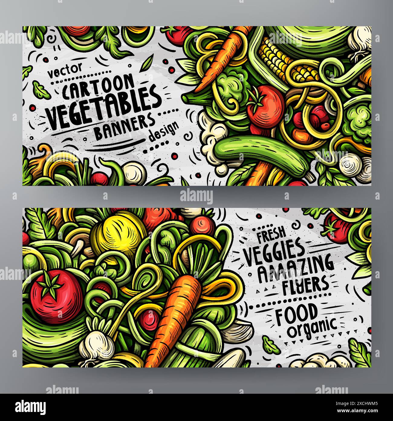 Cartoon vector doodle set of Fresh Vegetables banners Stock Vector ...