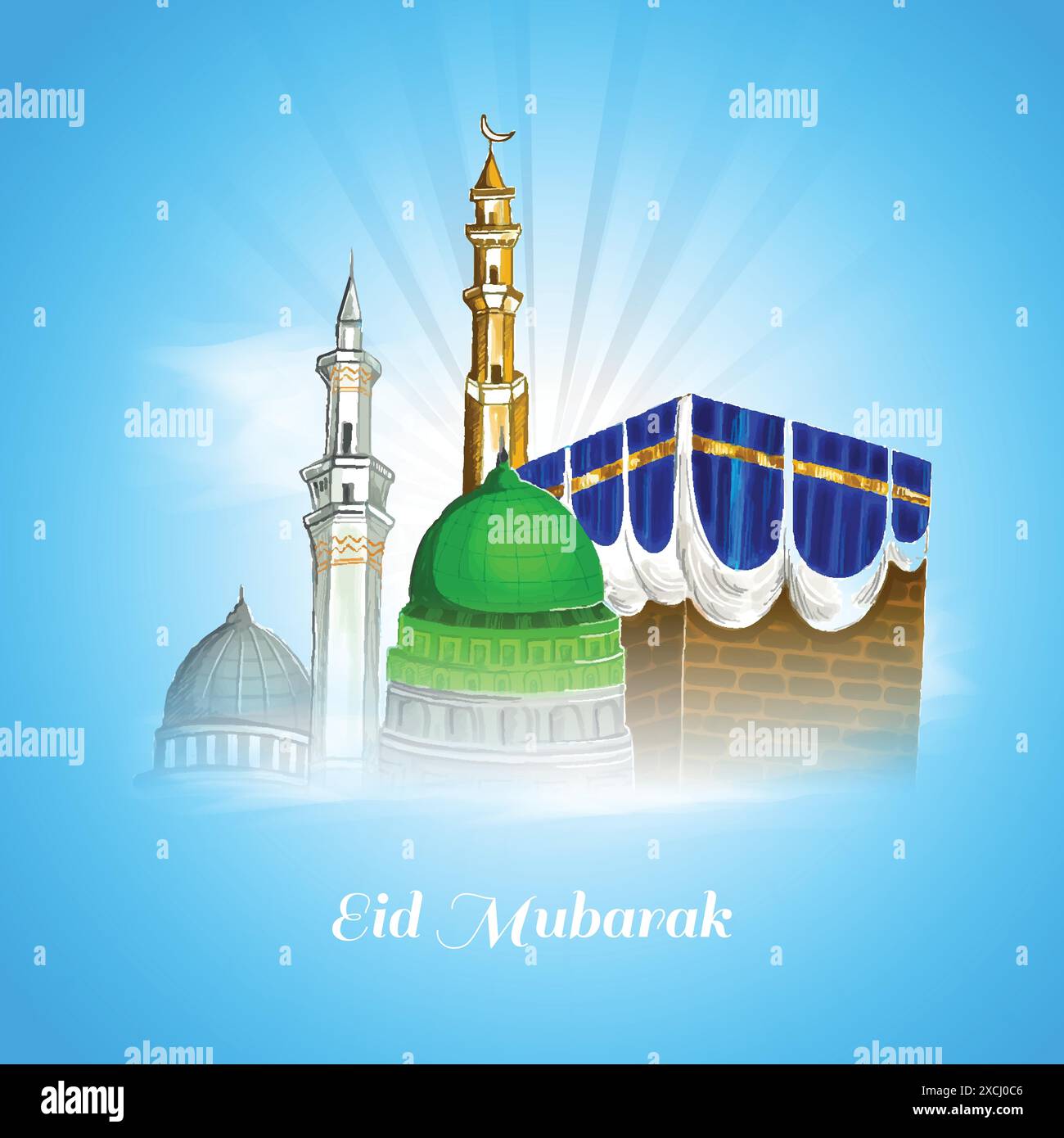 Hand drawn eid mubarak greeting card background Stock Vector