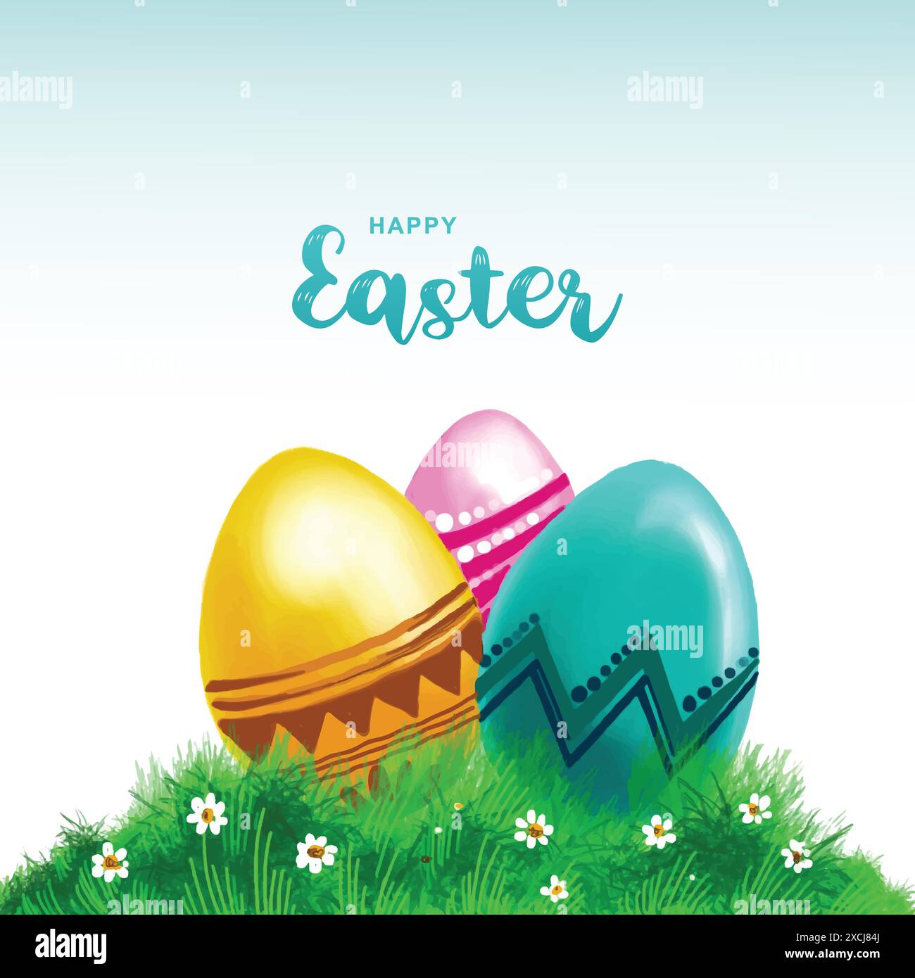 Happy easter holiday with painted egg with rabbit ears card design Stock Vector