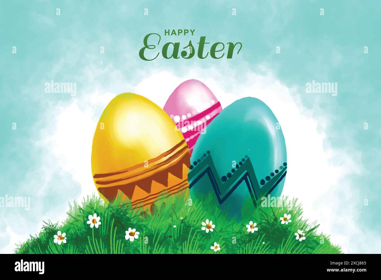 Happy easter colorful painted egg holiday card background Stock Vector