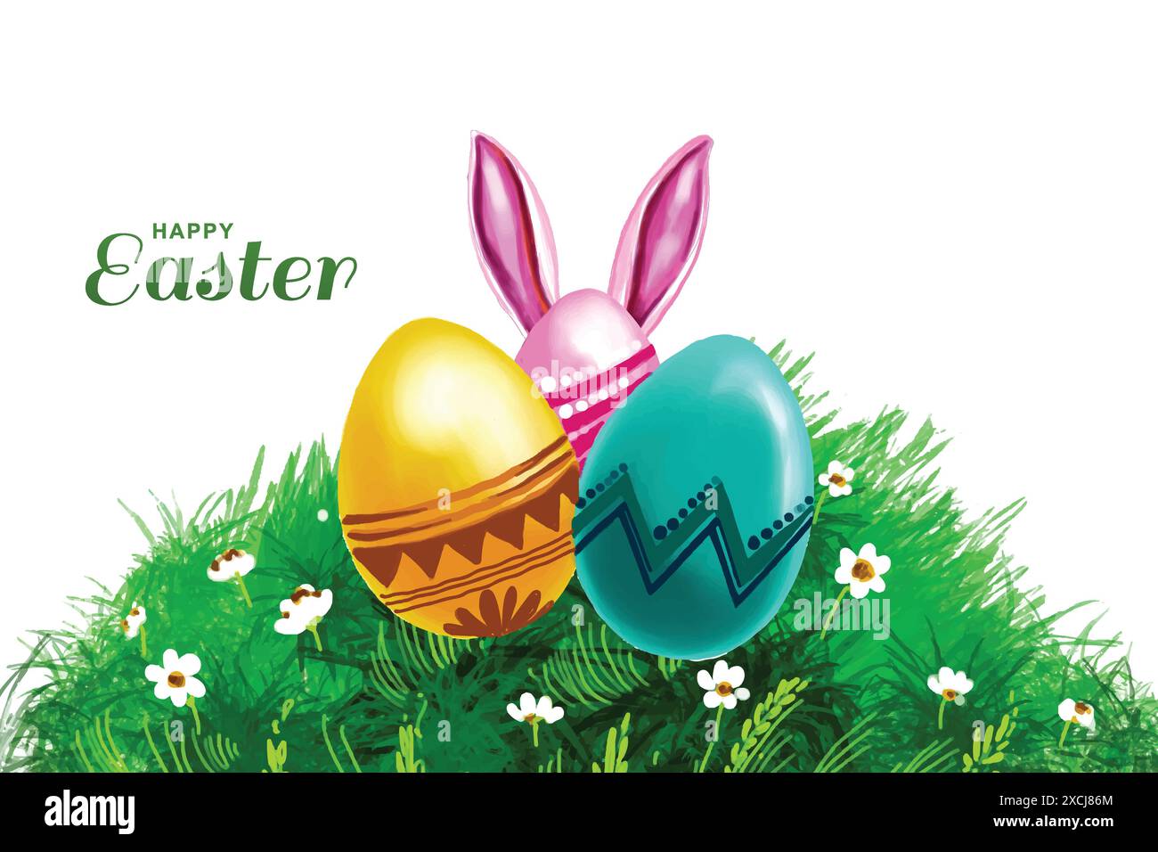 Happy easter colorful painted egg holiday card background Stock Vector