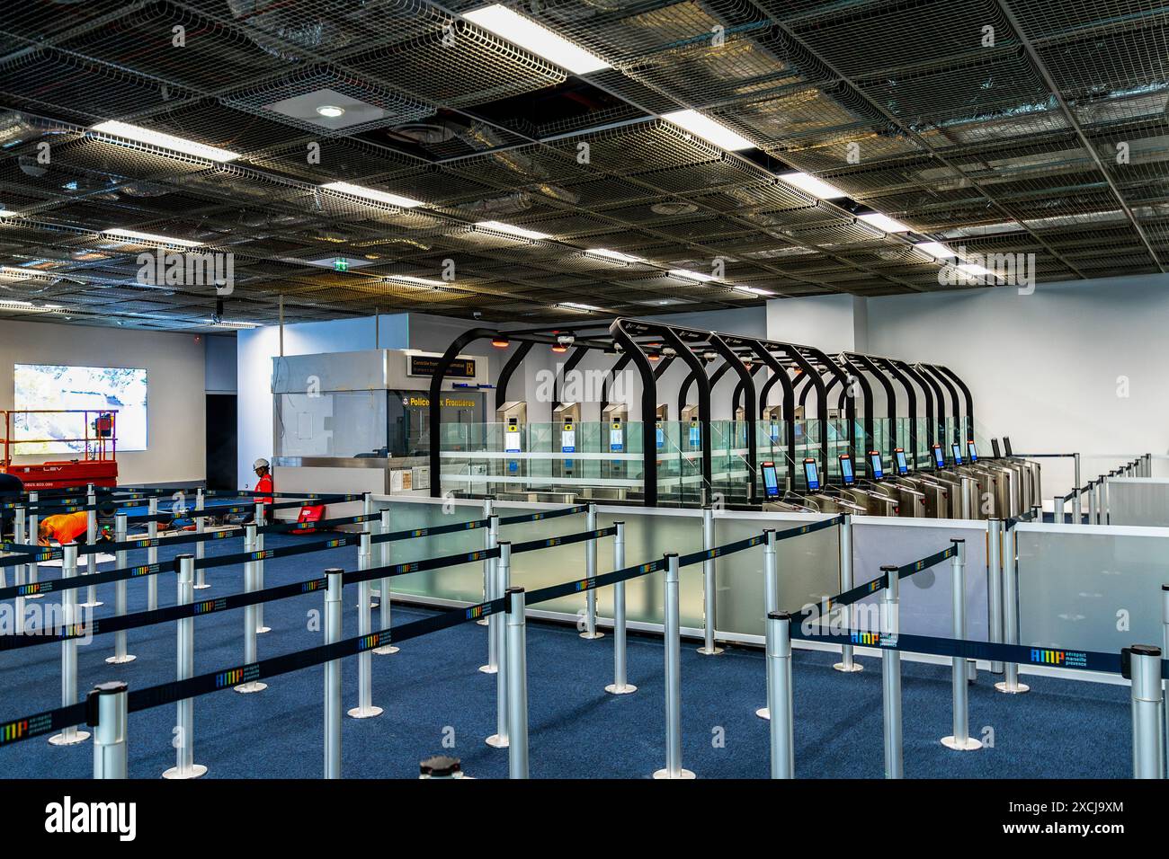 Marseille, France. 14th June, 2024. View of the new customs control zones for travelers. The new Terminal 1 at Marseille-Provence airport, redesigned by architects Foster Partners as part of the Paris 2024 Olympic Games will be open to the public on June 17, 2024. Credit: SOPA Images Limited/Alamy Live News Stock Photo