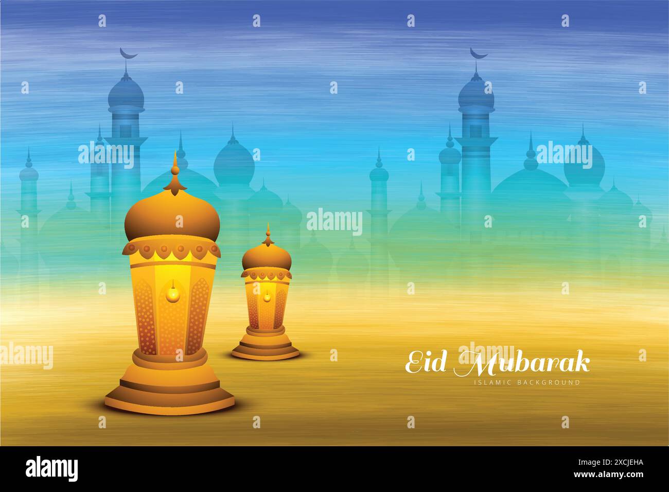 Eid mubarak mosque with lantern card background Stock Vector Image ...