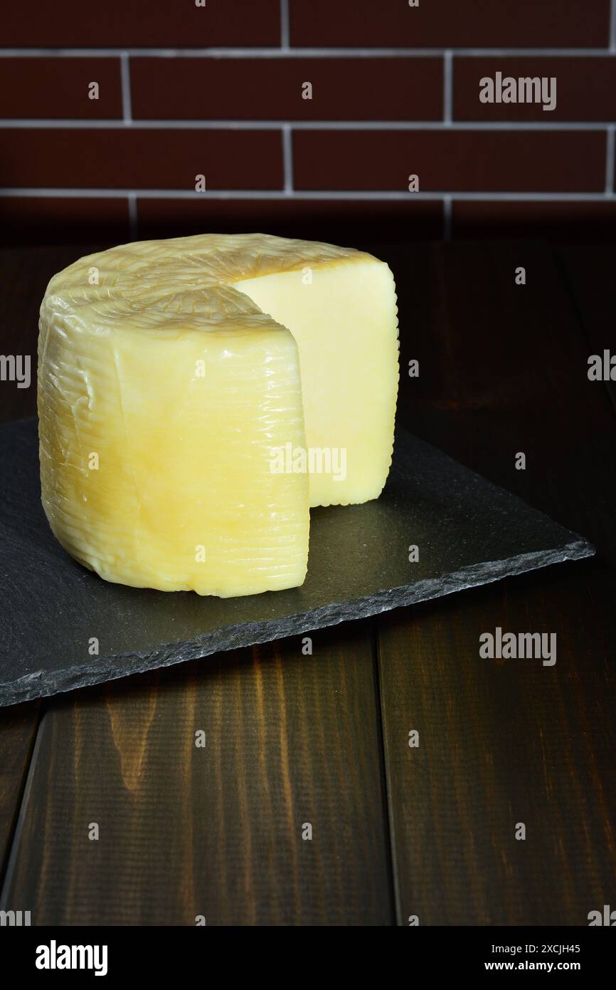 Sicilian cheese whose name is "Pecorino Primo sale" or "Tumazzo". Stock Photo