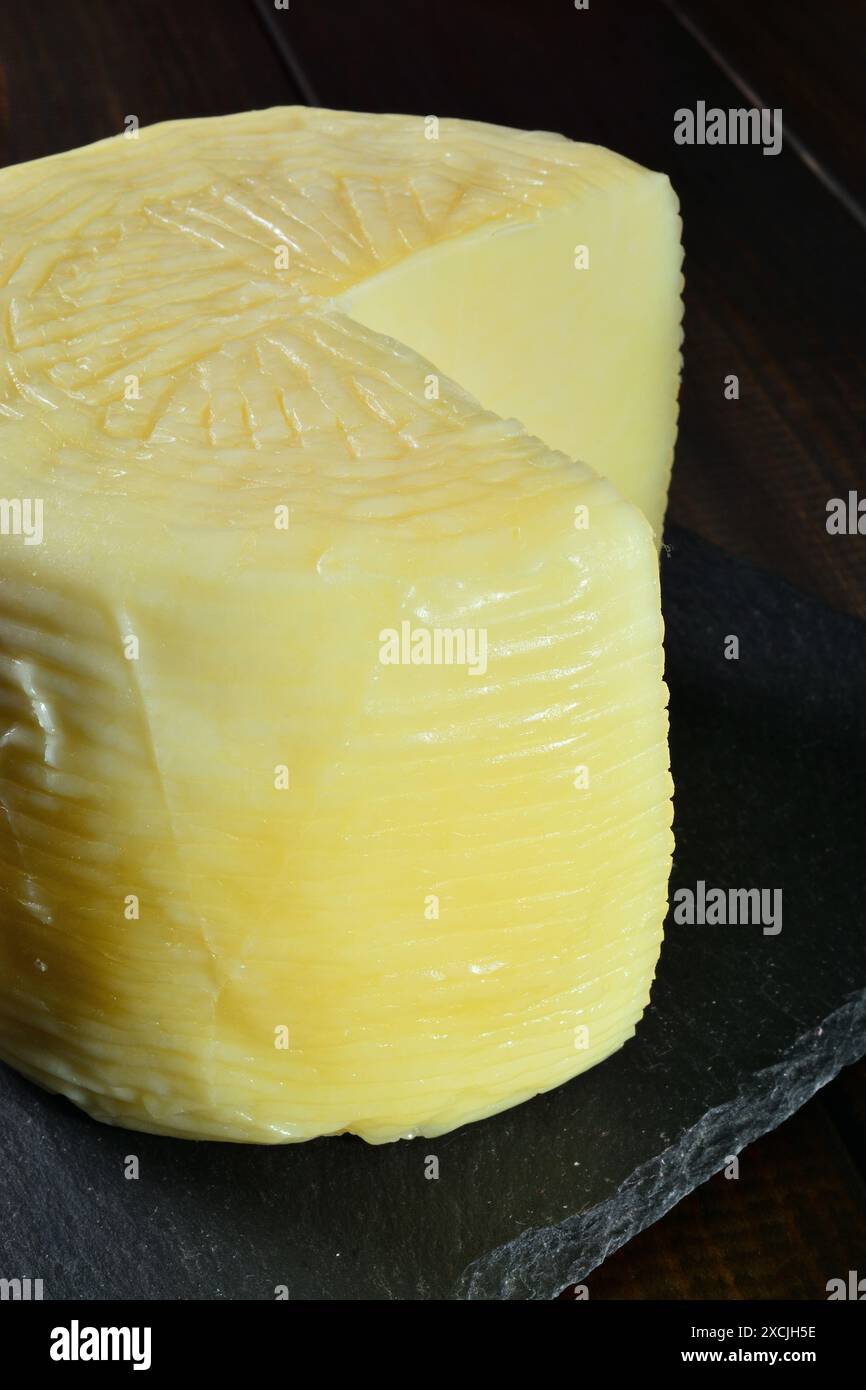 Sicilian cheese whose name is "Pecorino Primo sale" or "Tumazzo". Stock Photo