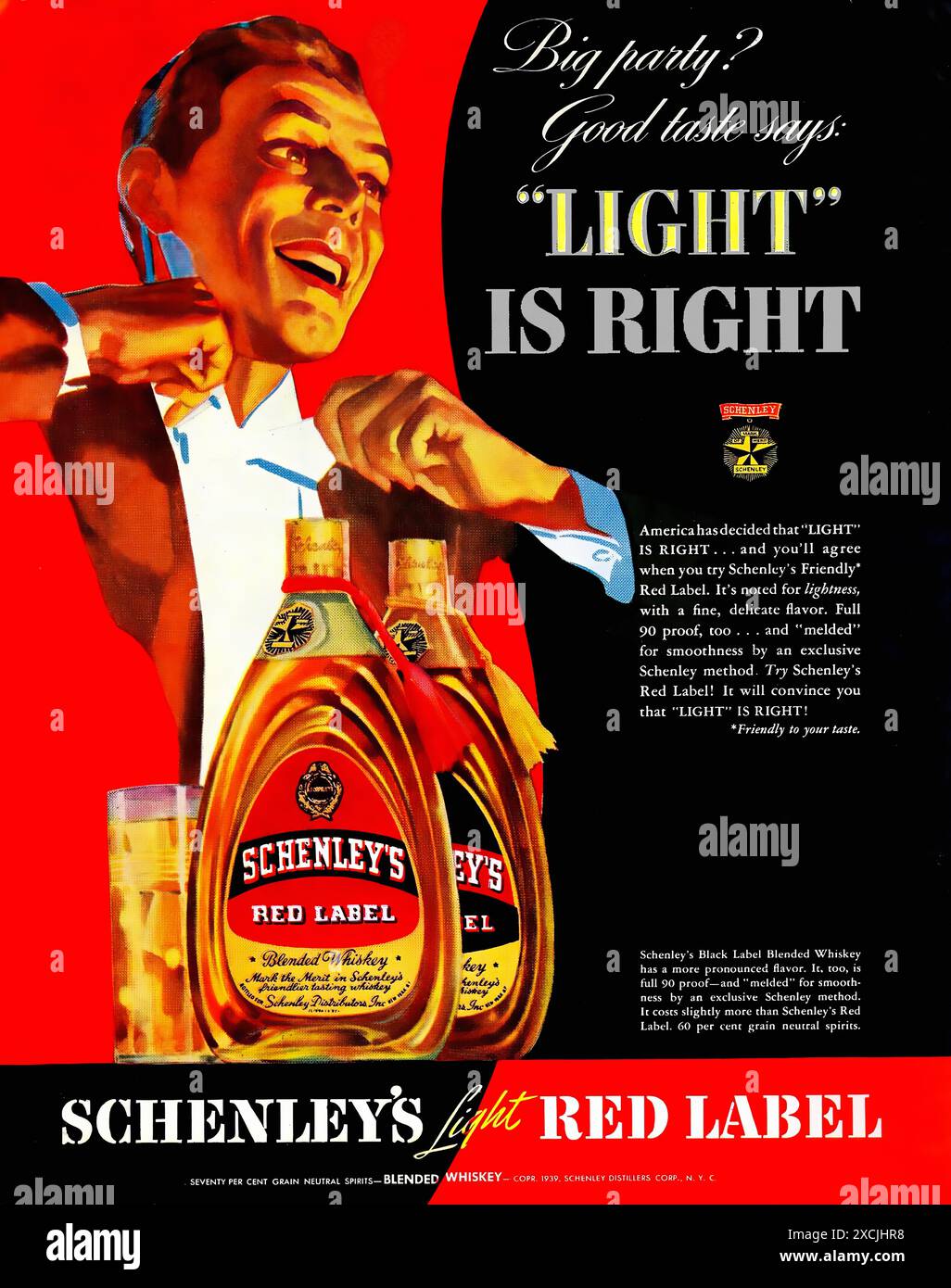 Big Party Schenley's Light Red Label Whiskey, 1939. - Vintage Advertising Print Poster Stock ...