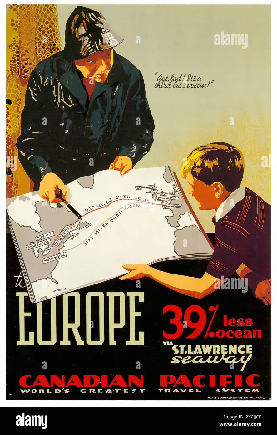 Canadian Pacific, To Europe via St. Lawrence Seaway. - Vintage Travel Poster Stock Photo