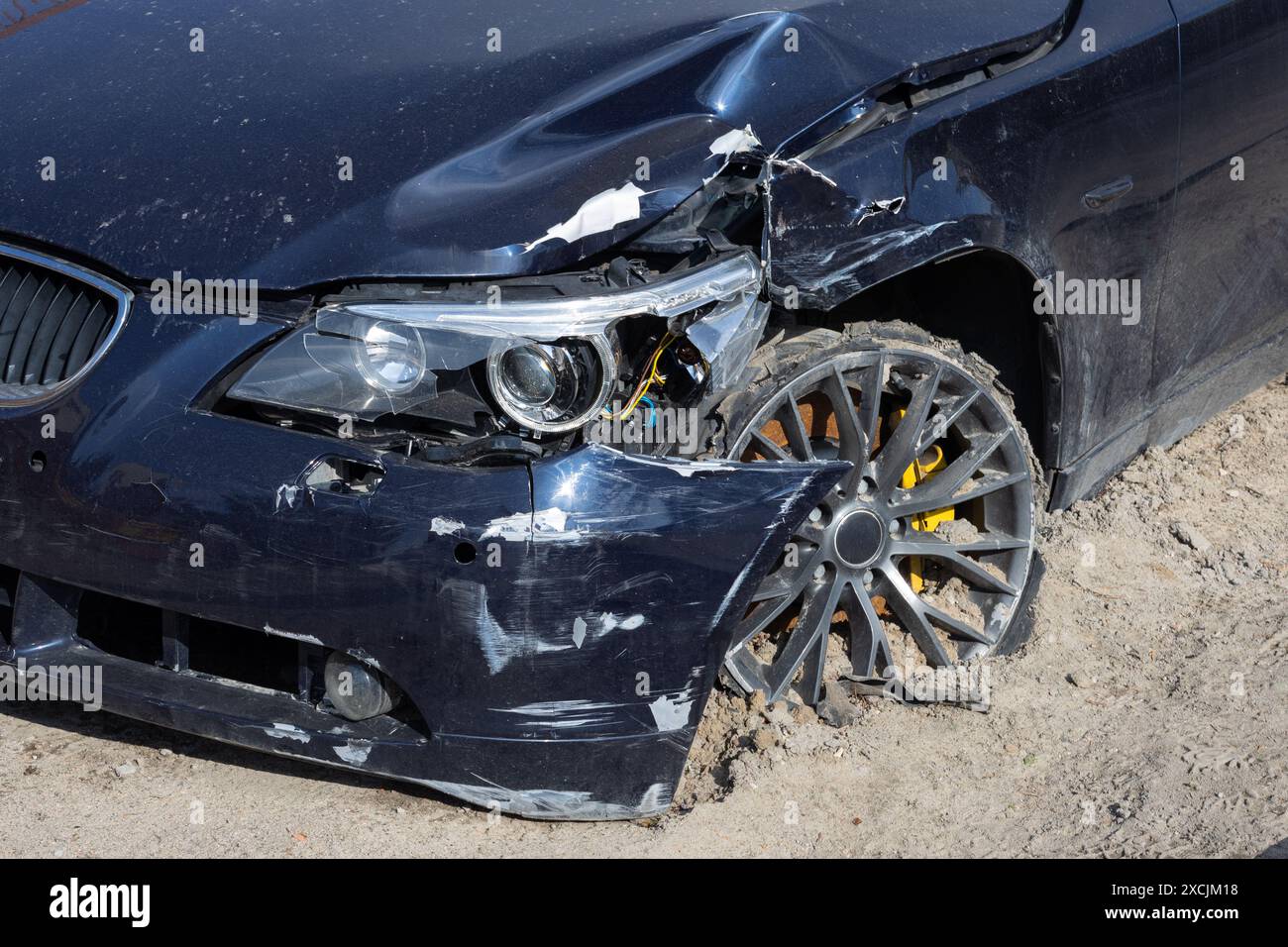 Wrecked Car with Damaged Front Stock Photo - Alamy