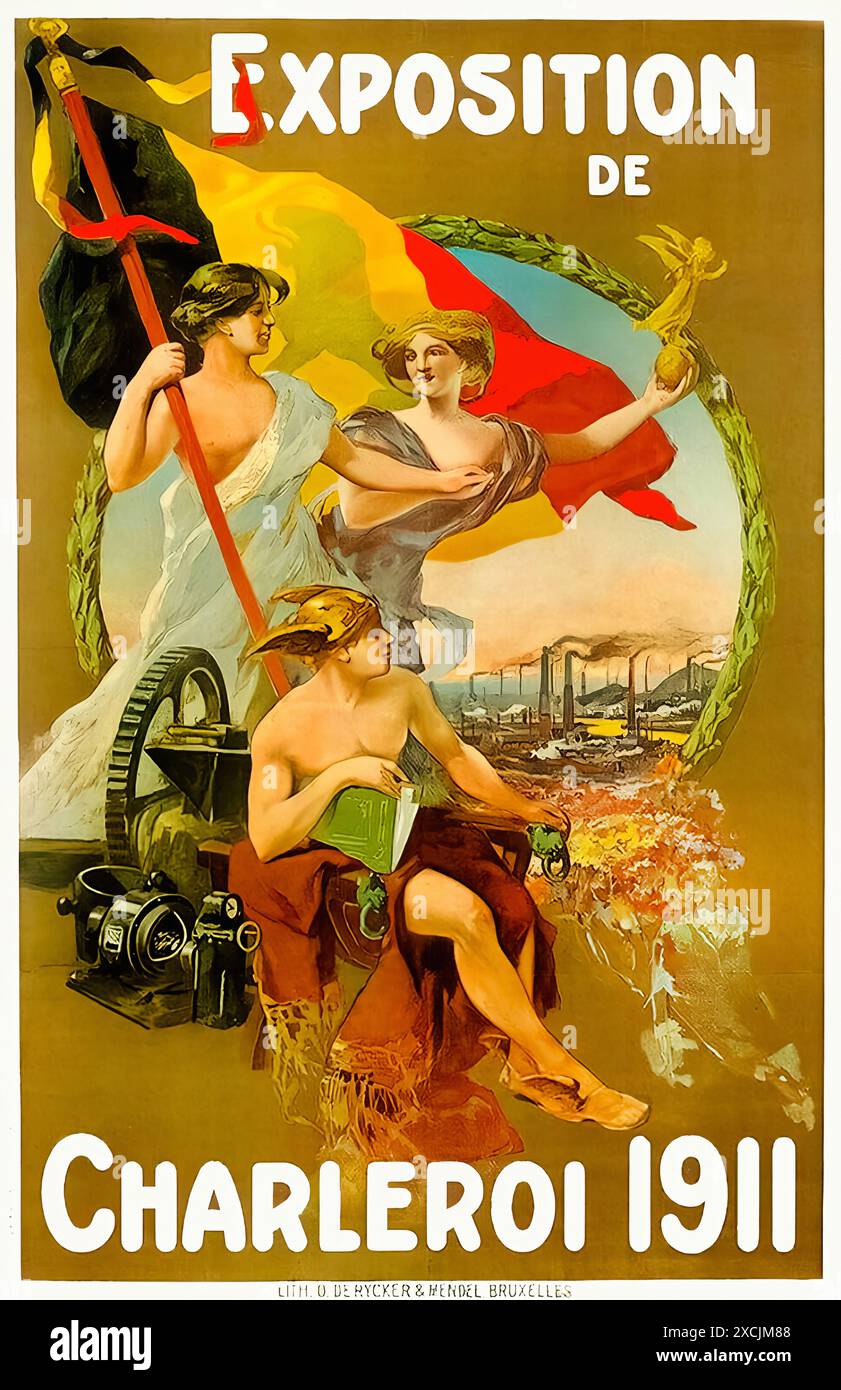 Exposition de Charleroi, 1911. Vintage Travel Poster Stock Photo Alamy